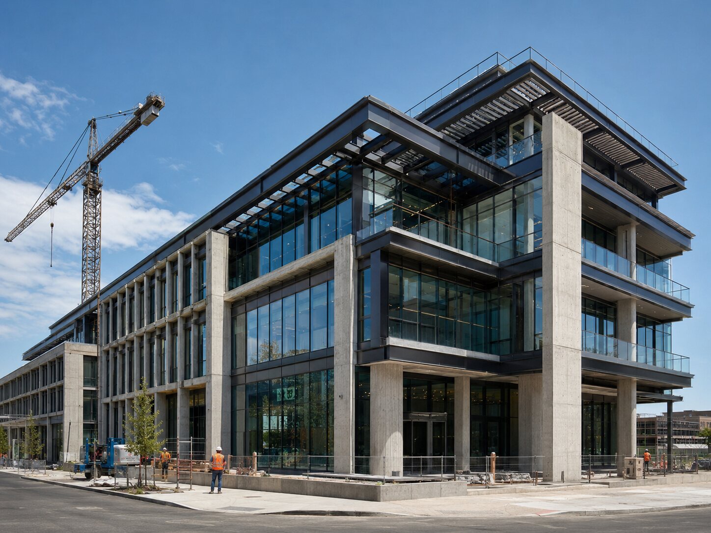 Modern commercial building nearing completion